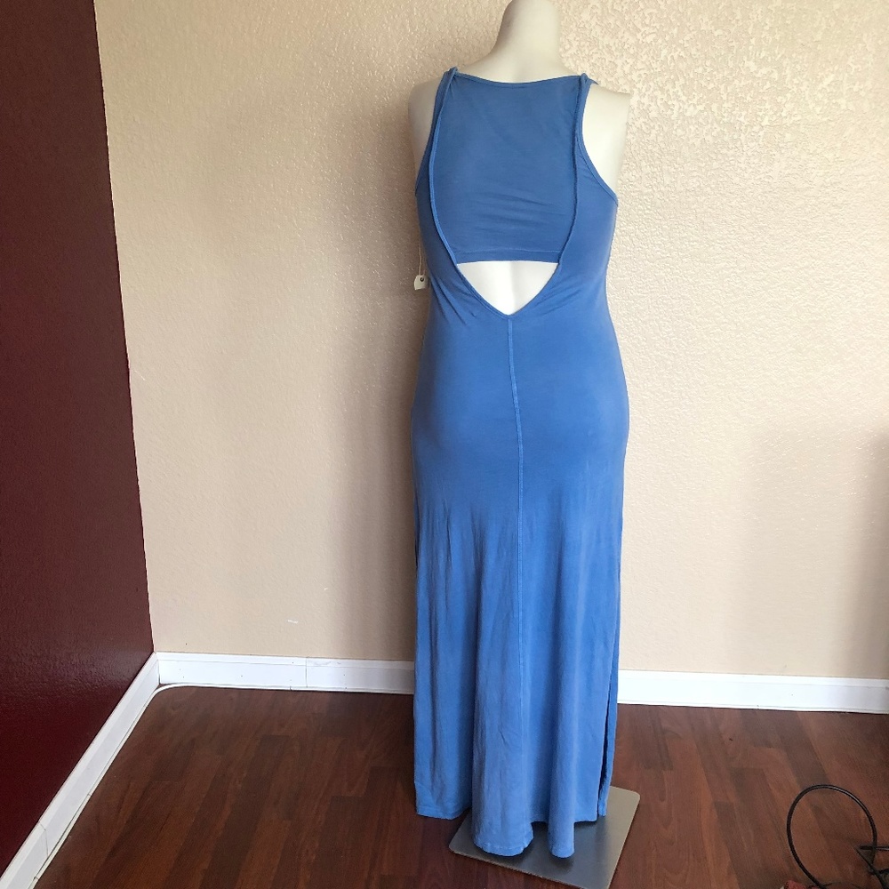 Maxi Sleeveless Knit Casual Cutout Slit Dress Size S Blue New